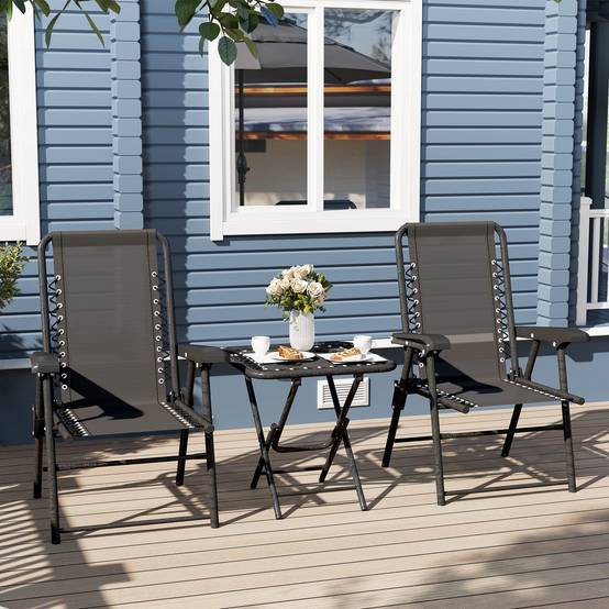 Ensemble bistro 3 pièces acier : résistant, table pliante + porte-gobelet + chaises, noir - Image 8