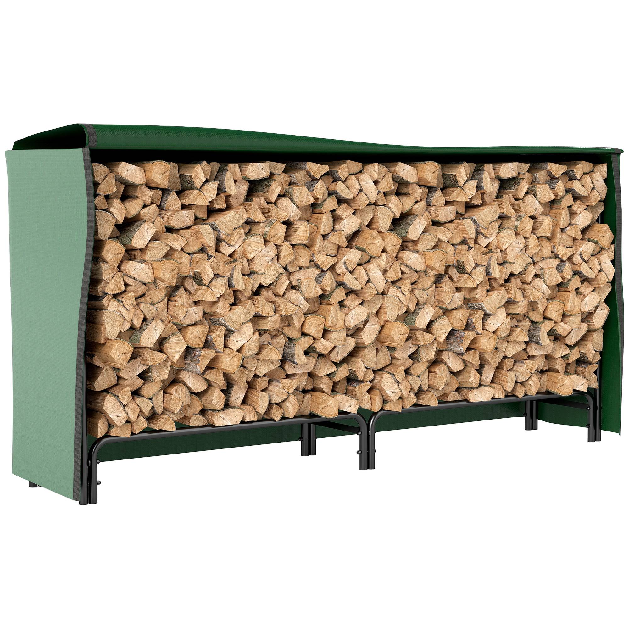 Range buches extérieur, abri buches, avec housse en PE, base surélevée, pour extérieur, 200 x 36 x 99 cm, métal, noir - Image 1