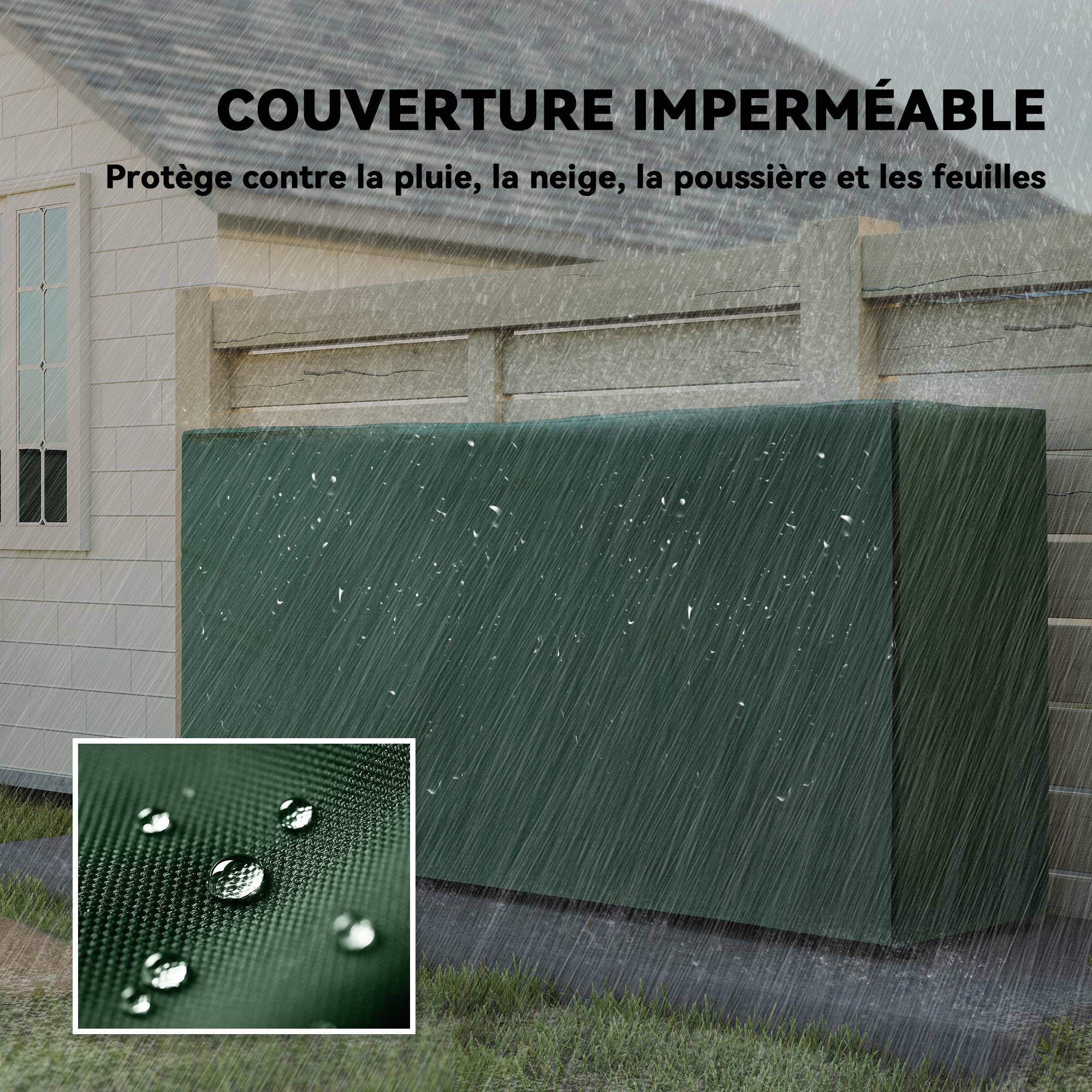 Range buches extérieur, abri buches, avec housse en PE, base surélevée, pour extérieur, 200 x 36 x 99 cm, métal, noir - Image 6