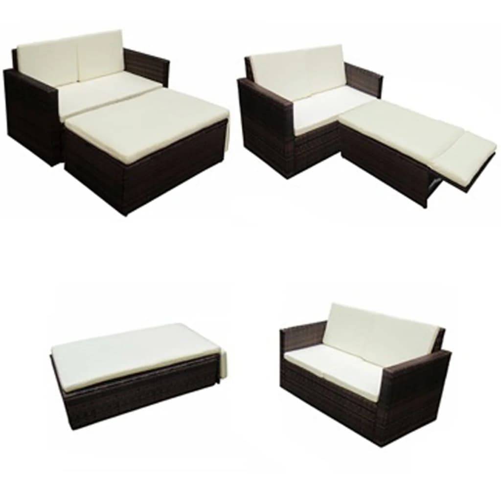 Helloshop26 - Salon de jardin meuble d'extérieur ensemble de mobilier 2 pièces avec coussins résine tressée marron - Imagen 4