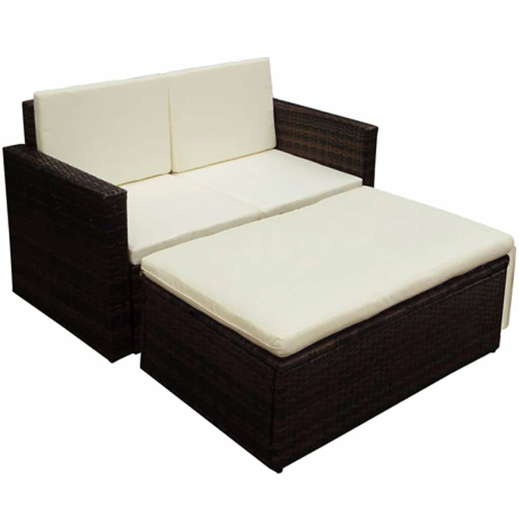 Helloshop26 - Salon de jardin meuble d'extérieur ensemble de mobilier 2 pièces avec coussins résine tressée marron - Imagen 1