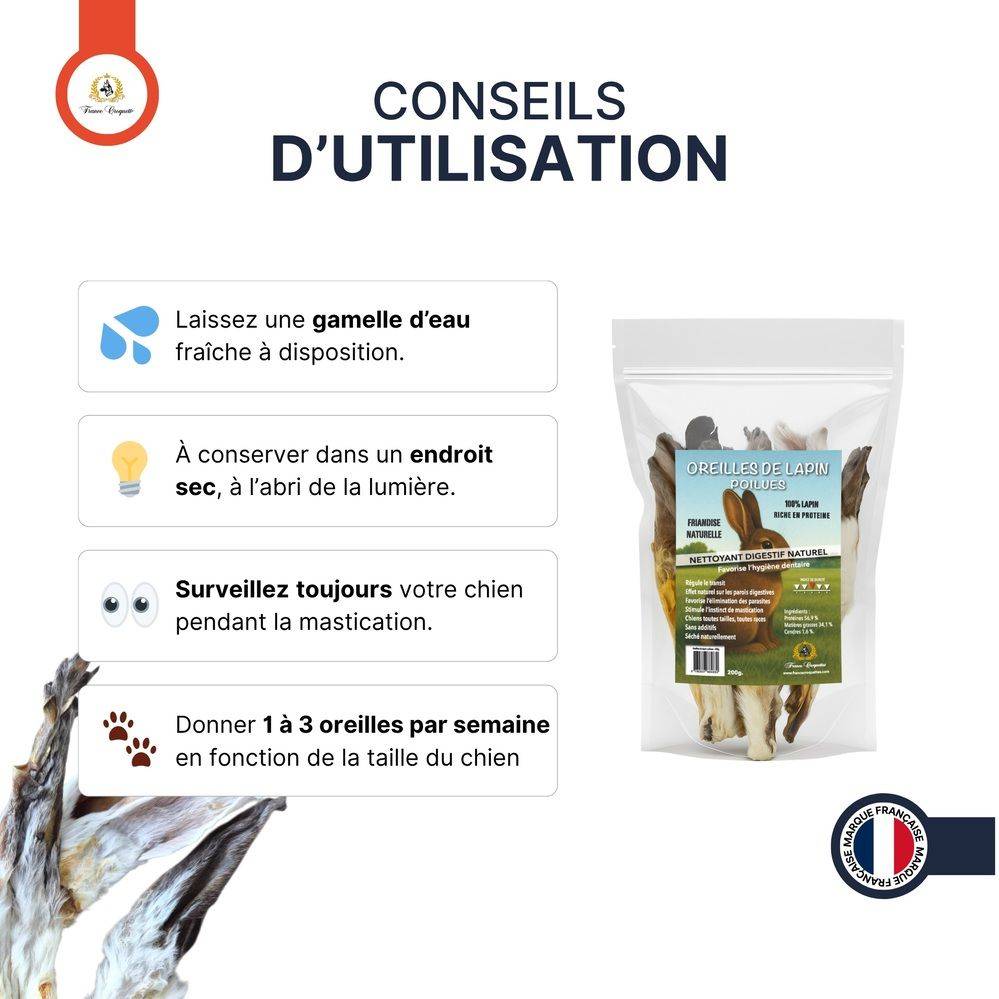 France Croquettes - France Croquettes Friandise pour chien Oreilles de lapin poilues - 200 g - Image 4
