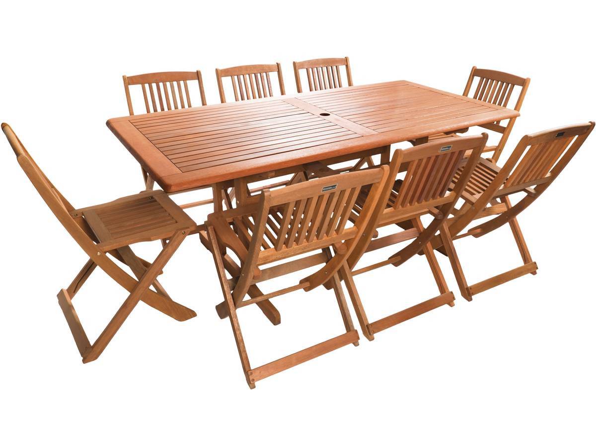 Habitat Et Jardin - Table Et Chaises De Jardin En Bois Exotique "hongkong" - Table Fixe + 8 Chaises Pliantes -habitat Et Jardin - Imagen 1