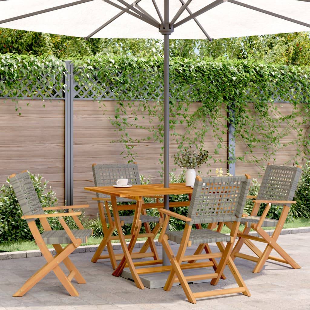 Ensemble de 5 pcs table de jardin avec chaises - mobilier de jardin résine tressée et bois massif-JU2690 - Image 2