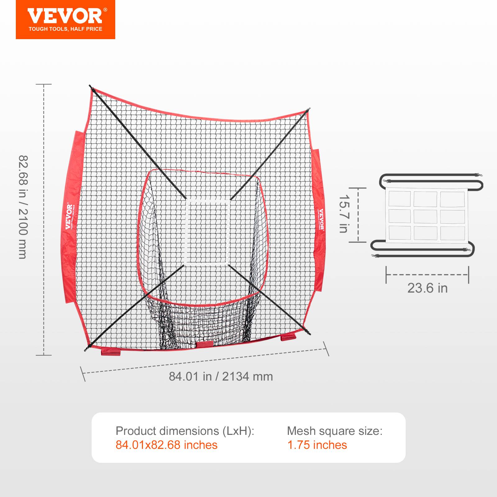 Vevor - VEVOR Filet d'Entraînement de Baseball Softball 213,4x210 cm (Filet Uniquement) - Image 7