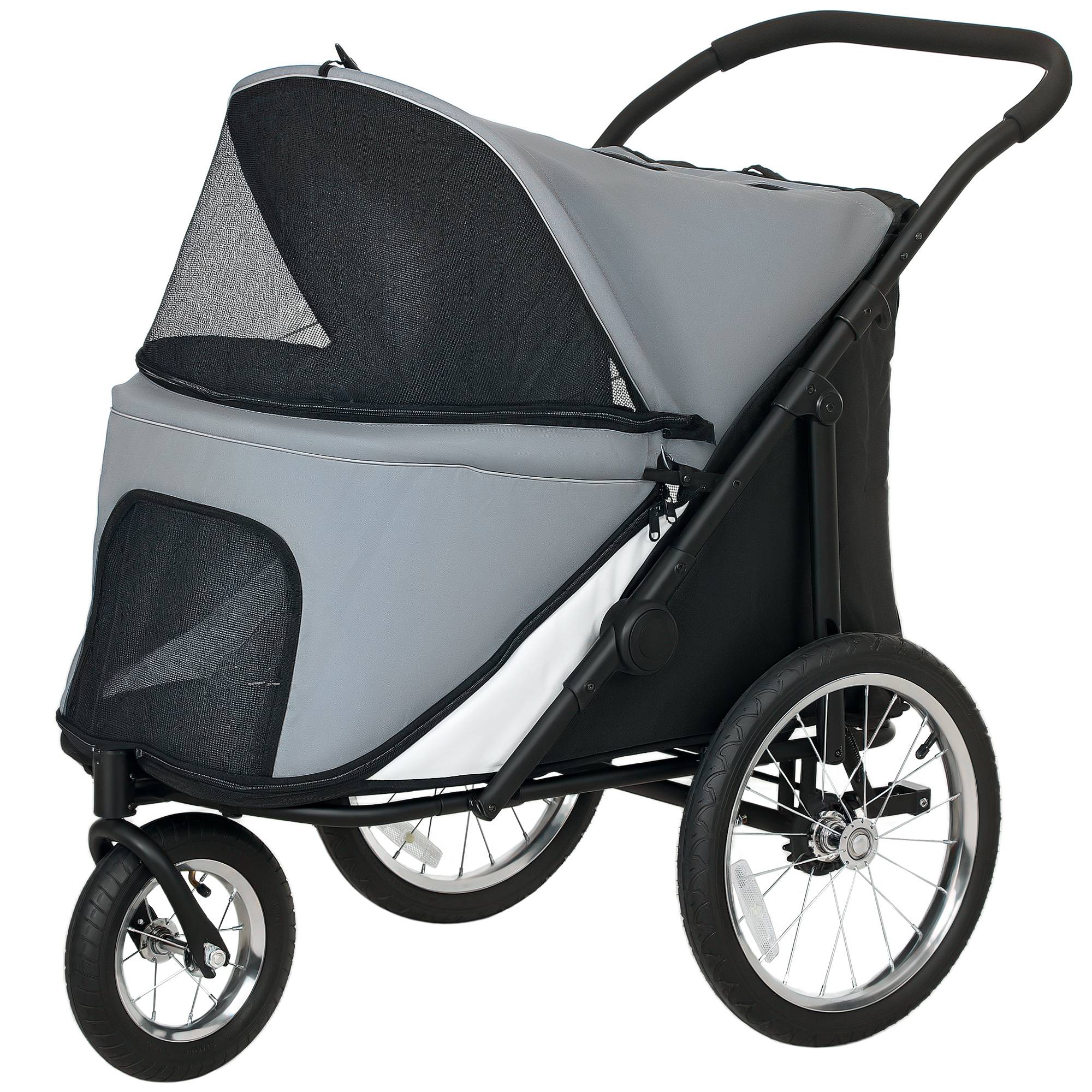 Sans Marque - Poussette chien 3 roues pliage facile sac rangement coussin souple laisse sécurité gris - Image 2