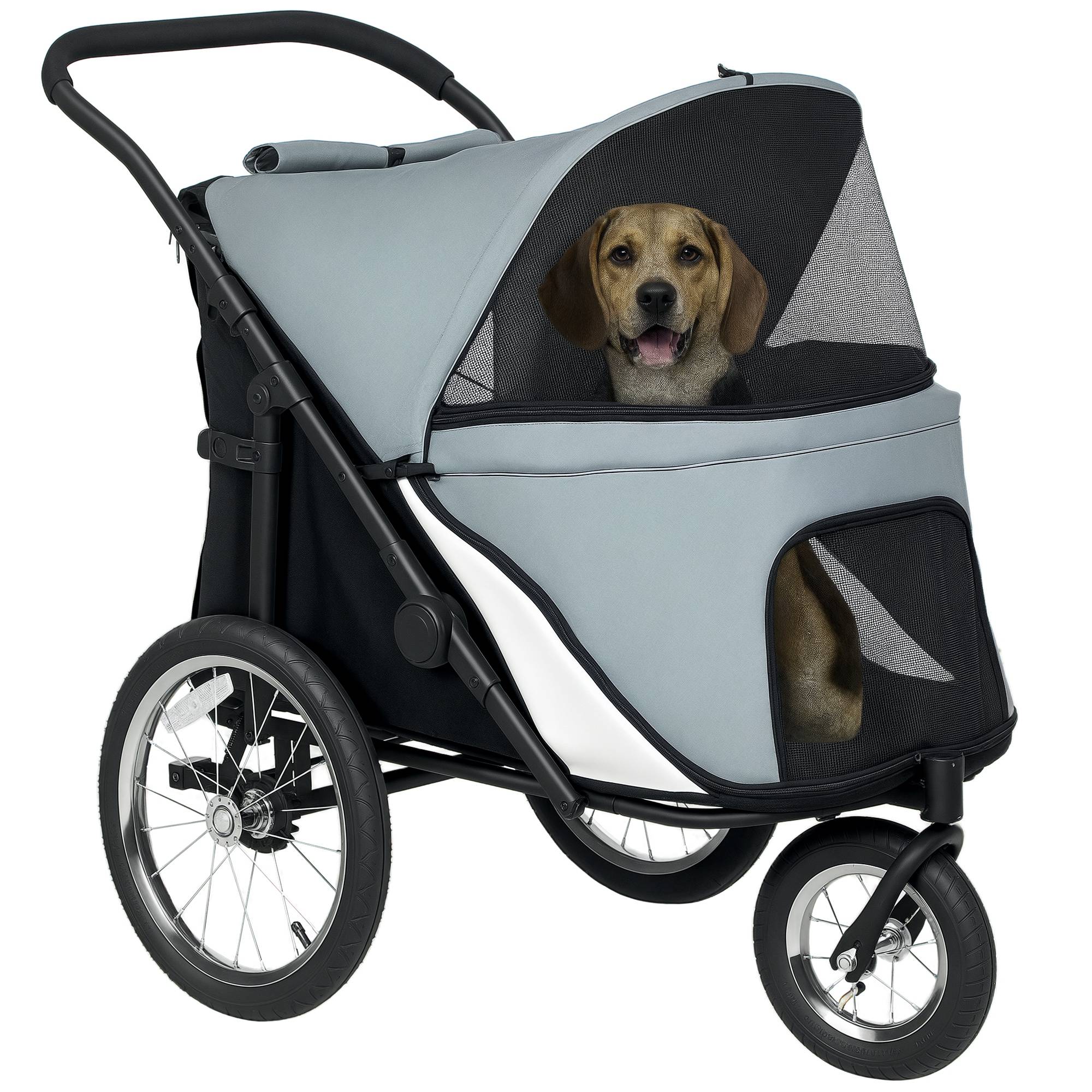 Sans Marque - Poussette chien 3 roues pliage facile sac rangement coussin souple laisse sécurité gris - Image 1