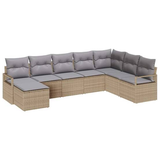 Ensemble de jardin 8 pièces en polyrotin avec pieds ajustables et pouf Beige – ComfortXL Outdoor Living - Image 2
