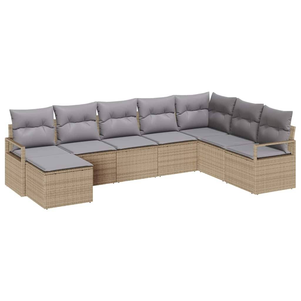 Ensemble de jardin 8 pièces en polyrotin avec pieds ajustables et pouf Beige – ComfortXL Outdoor Living - Image 2