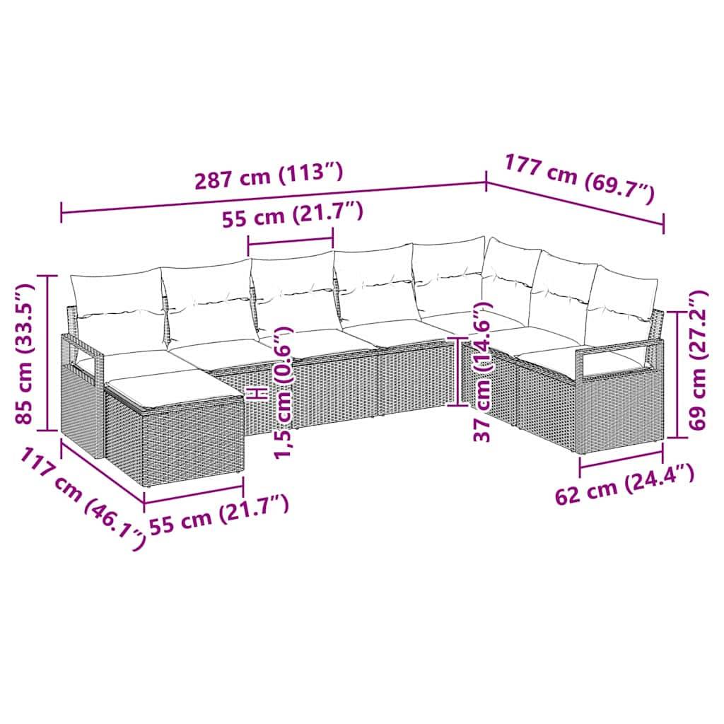 Ensemble de jardin 8 pièces en polyrotin avec pieds ajustables et pouf Beige – ComfortXL Outdoor Living - Image 9