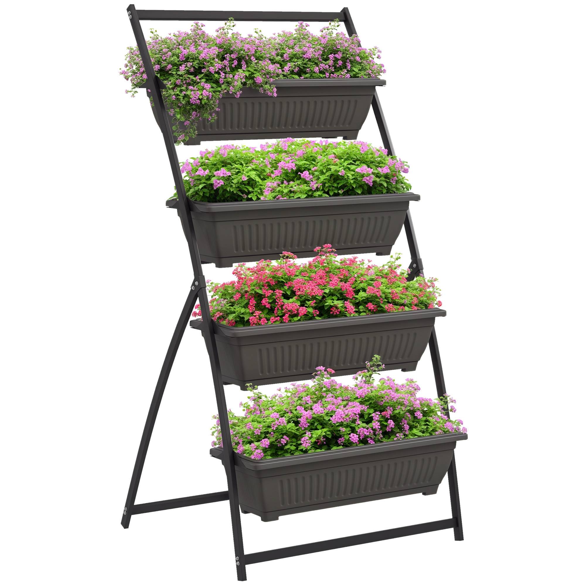 Sans Marque - Étagère à Fleurs en Acier 4 Niveaux, Support de Plantes Vertical avec 4 Bacs et Trous de Drainage, 76x79x162cm, Marron - Image 1
