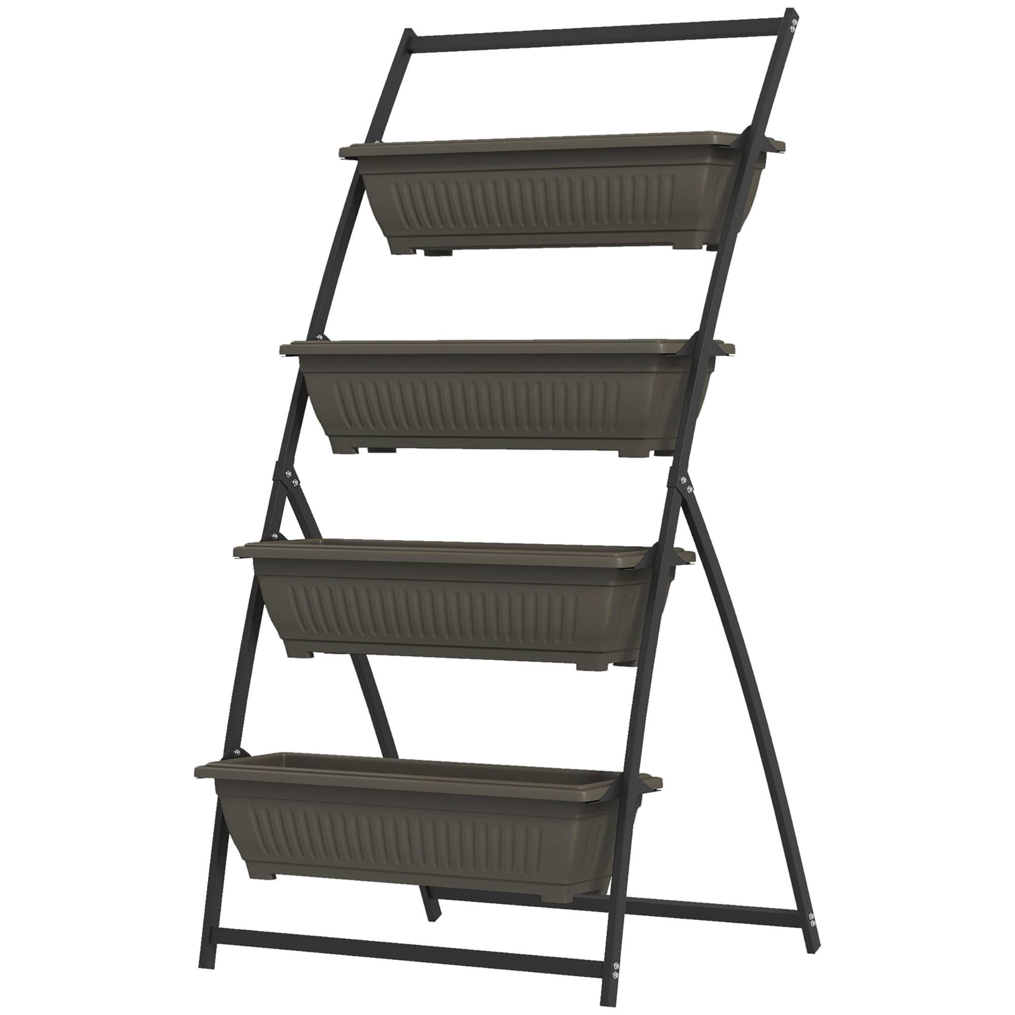Sans Marque - Étagère à Fleurs en Acier 4 Niveaux, Support de Plantes Vertical avec 4 Bacs et Trous de Drainage, 76x79x162cm, Marron - Image 2