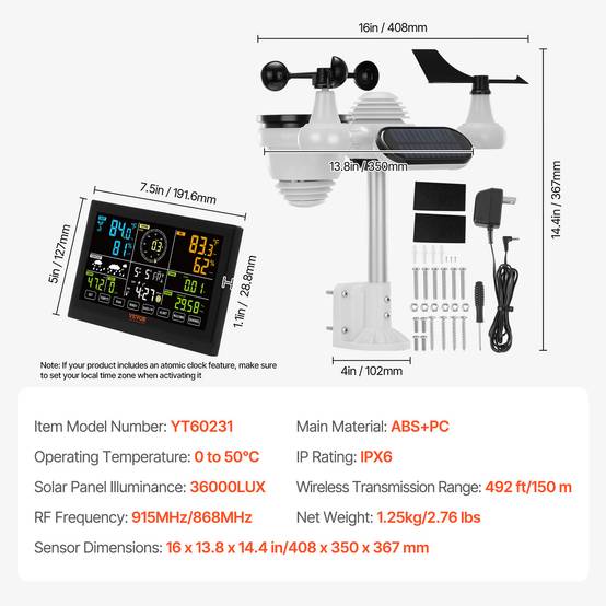 VEVOR Station Météo Sans Fil 7 en 1 Grand Écran 7,5 po pour Intérieur Extérieur - Image 7