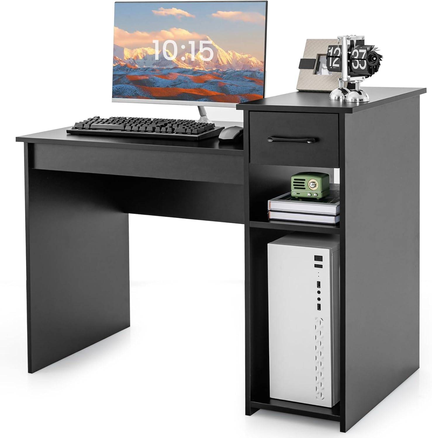 Bureau Informatique avec Tiroir et Support PC, 102 x 50 x 82 cm (Noir) - Image 1
