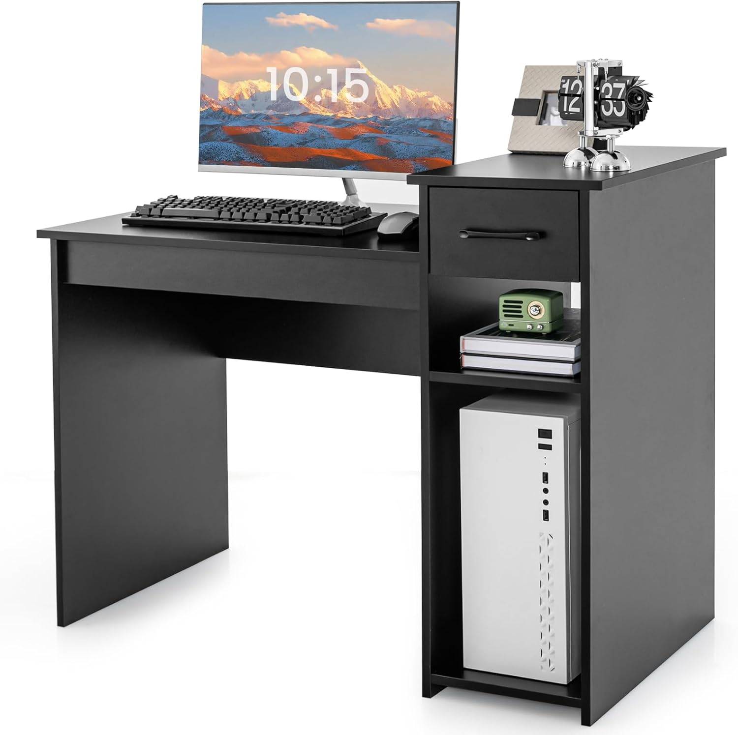 Bureau Informatique avec Tiroir et Support PC, 102 x 50 x 82 cm (Noir) - Image 8