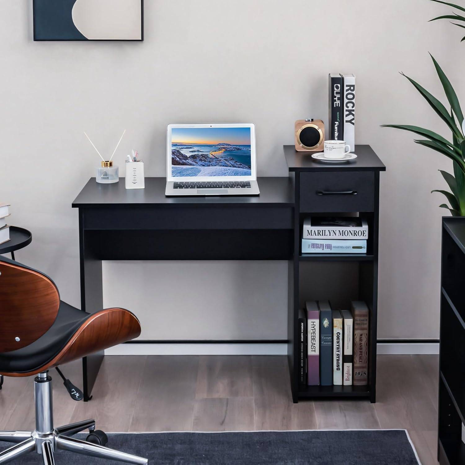 Bureau Informatique avec Tiroir et Support PC, 102 x 50 x 82 cm (Noir) - Image 6