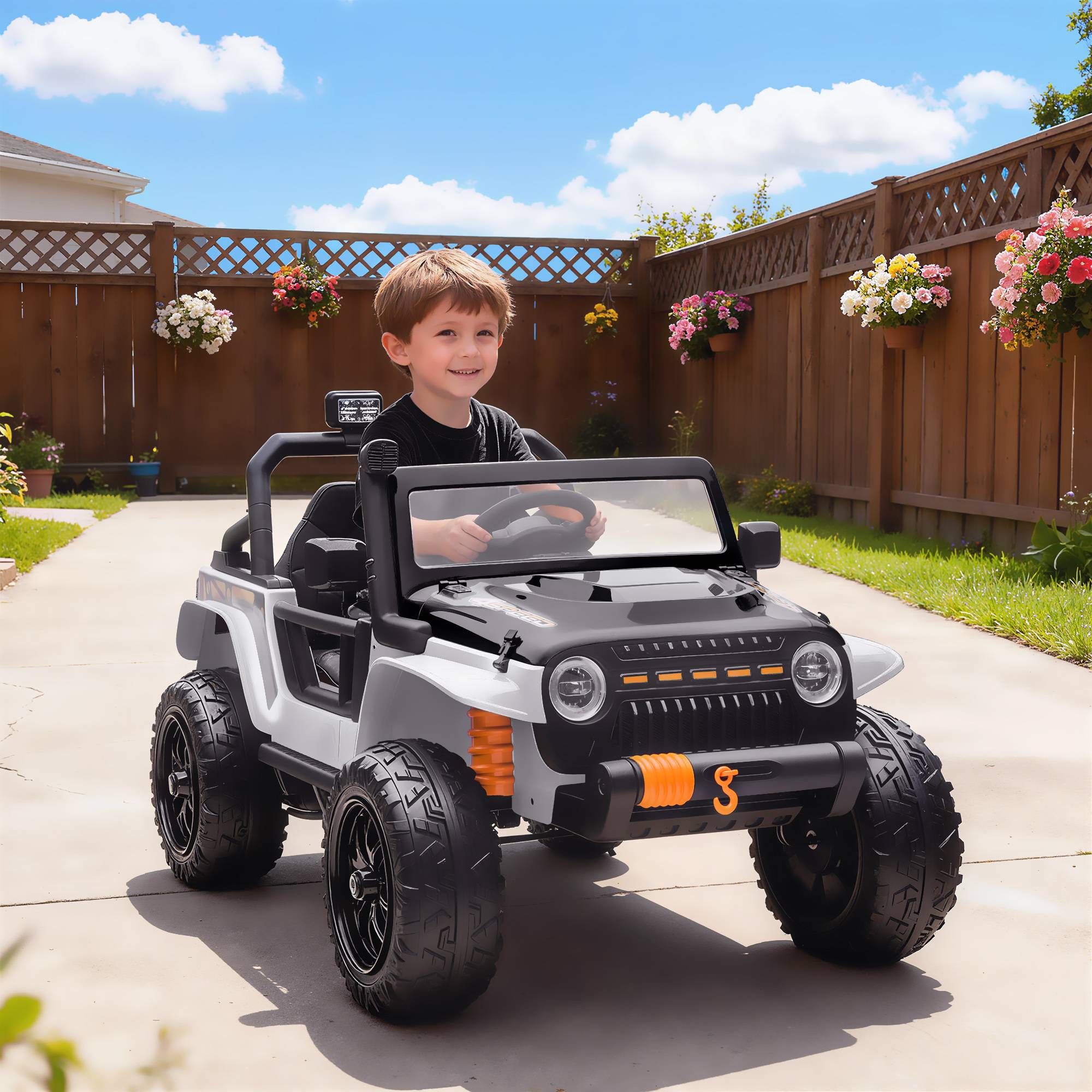 Sans Marque - Voiture électrique enfants 12V siège parent-enfant télécommande musique klaxon lumières LED 3-8 ans blanche - Image 4