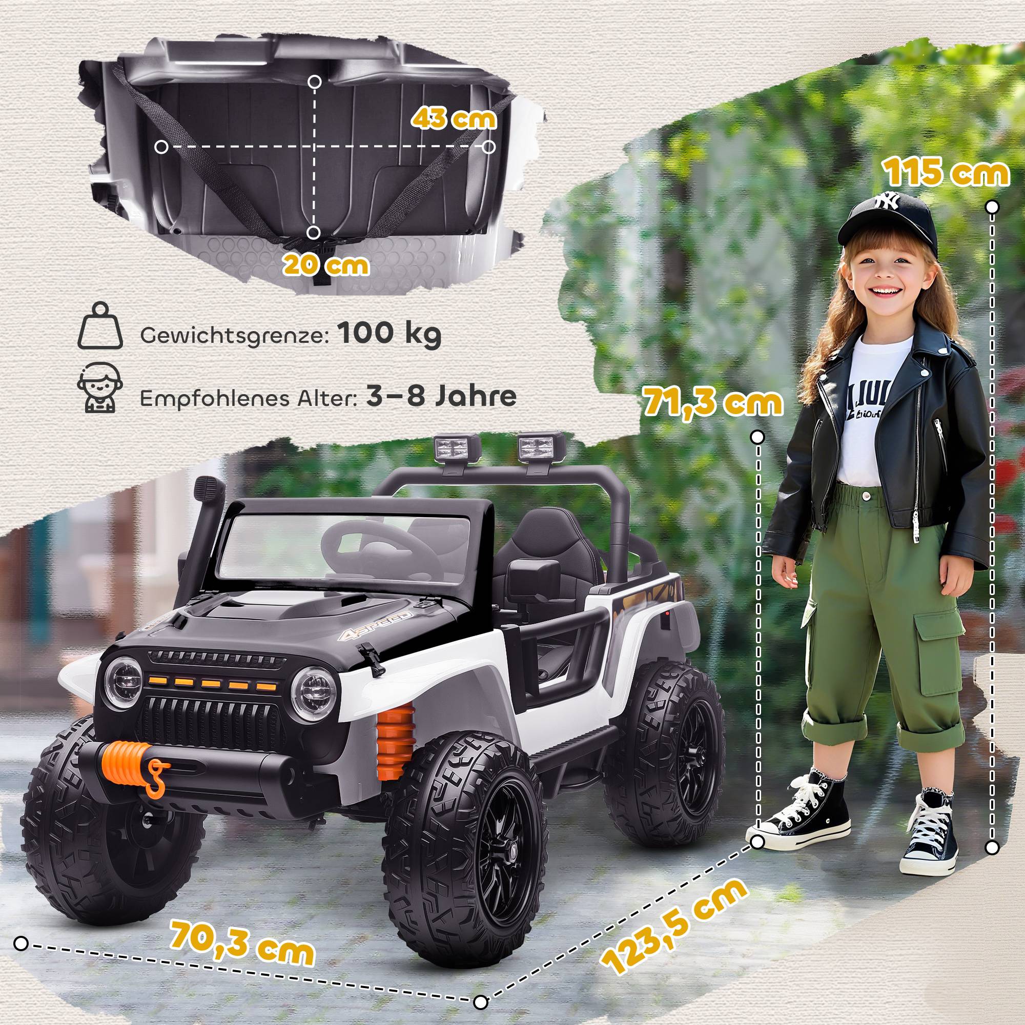 Sans Marque - Voiture électrique enfants 12V siège parent-enfant télécommande musique klaxon lumières LED 3-8 ans blanche - Image 5