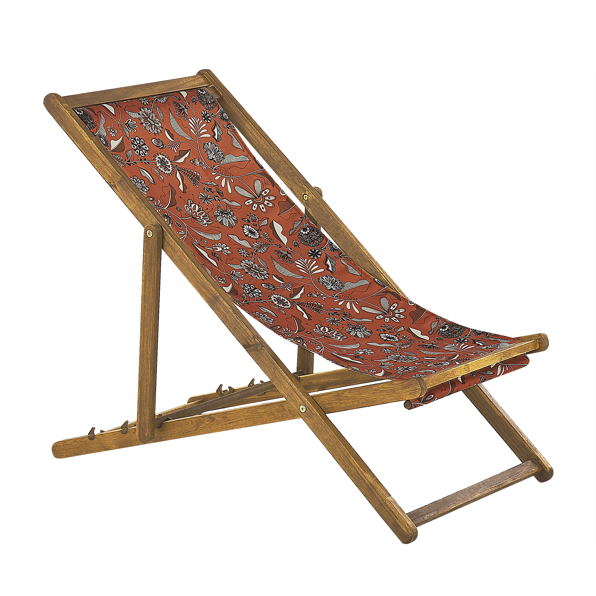 Beliani - 2 Transats Chiliennes Pliantes et Réglables en Bois d'Acacia Clair et Textile Motif Fleurs Rouges avec Toiles de Remplacement - Imagen 4