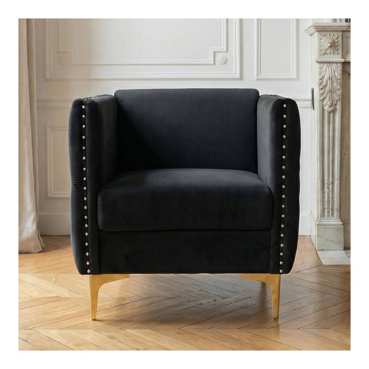 Paris Prix - Fauteuil Design en Velours "Suez" 83cm Noir - Image 6