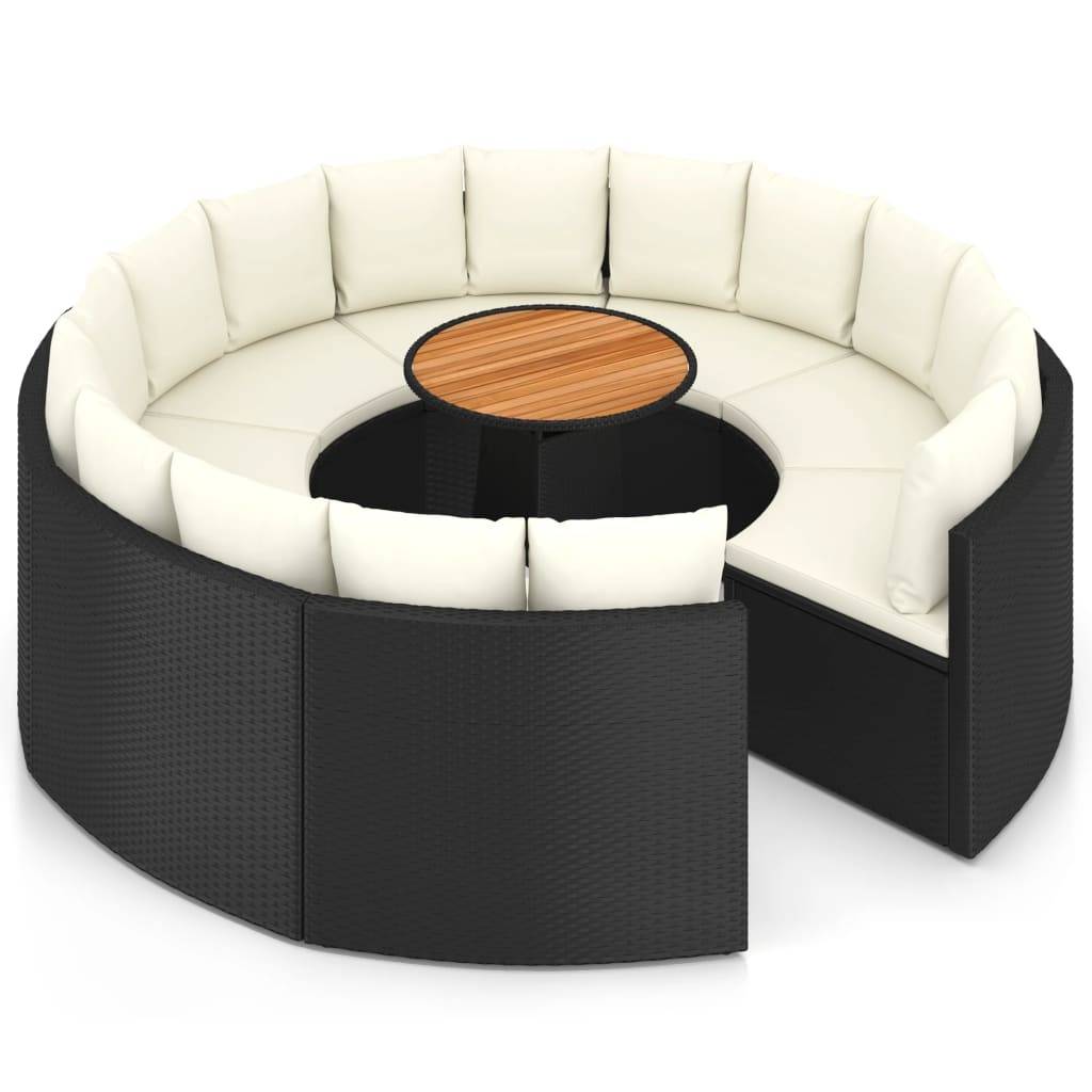 Helloshop26 - Salon de jardin meuble d'extérieur ensemble de mobilier 9 pièces avec coussins résine tressée noir - Imagen 2