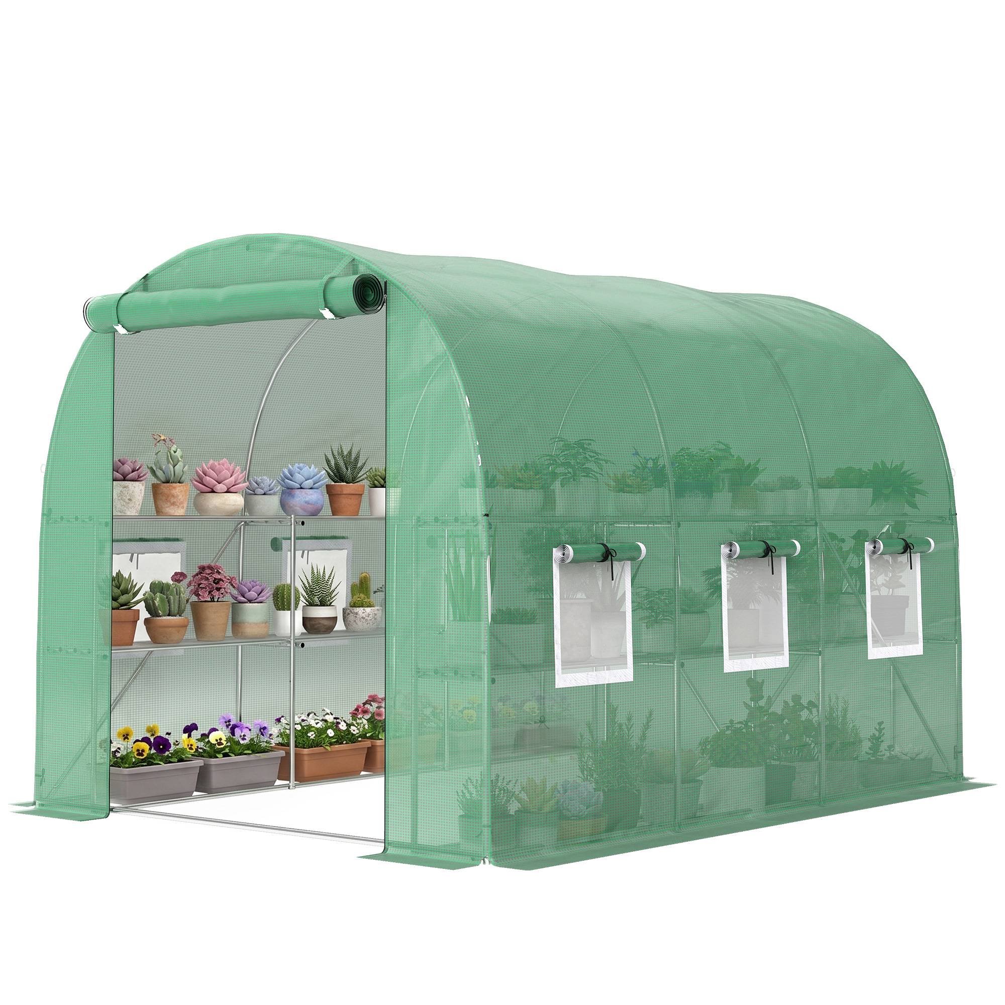 Sans Marque - Serre d'environ 2,7 x 2 x 2 m, serre en aluminium avec étagères, enroulable, porte zippée, 6 fenêtres en filet, poteaux de support - Image 2