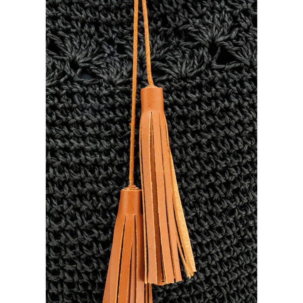 Aubry Gaspard - Sac tressé noir avec anse en bambou - Imagen 4