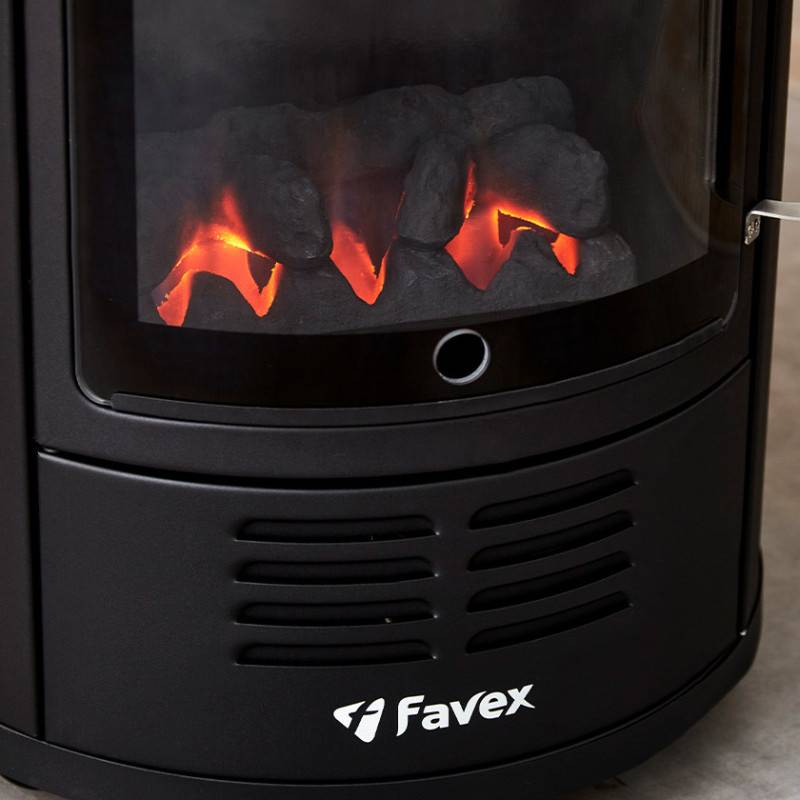 Favex - Chauffage d'appoint à gaz Volga - FAVEX - Effet feu de cheminée - Livré avec tuyau et détendeur - 6 puissances - 40 m², Noir - Image 8