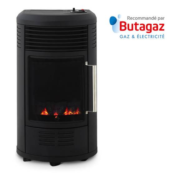 Favex - Chauffage d'appoint à gaz Volga - FAVEX - Effet feu de cheminée - Livré avec tuyau et détendeur - 6 puissances - 40 m², Noir - Image 2