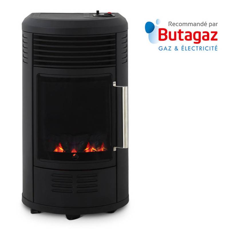 Favex - Chauffage d'appoint à gaz Volga - FAVEX - Effet feu de cheminée - Livré avec tuyau et détendeur - 6 puissances - 40 m², Noir - Image 2