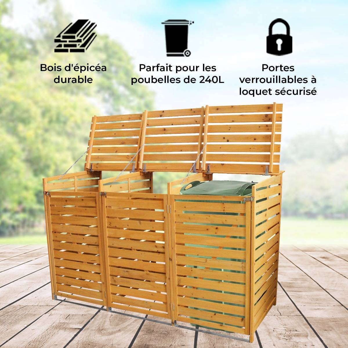 Monstershop - Cache Poubelle Triple en Bois - Imagen 5