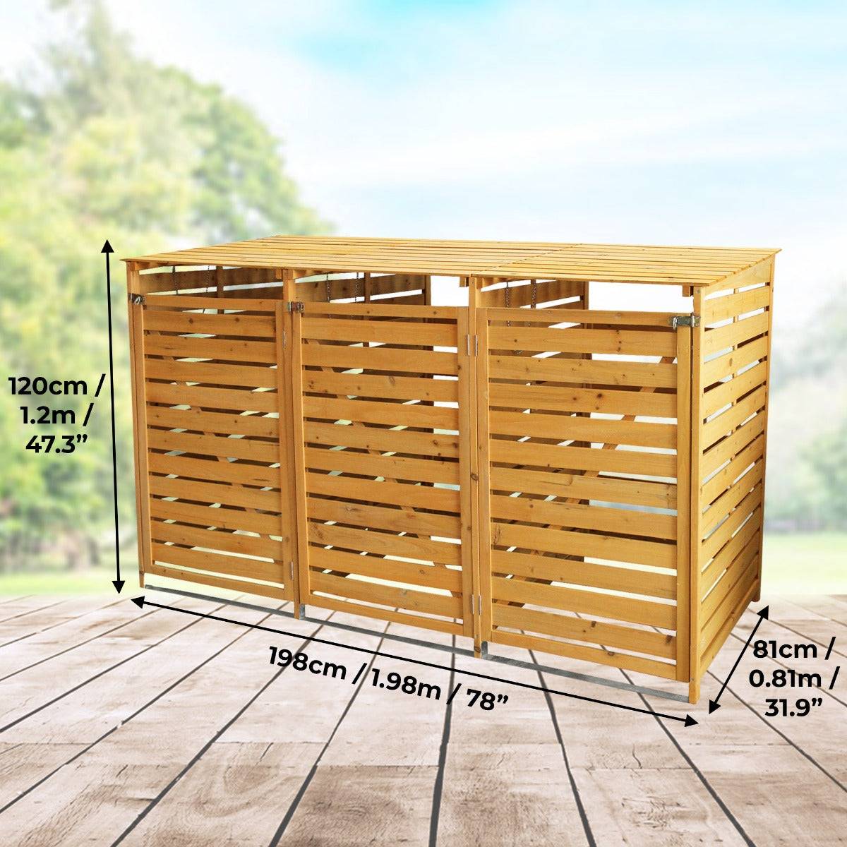 Monstershop - Cache Poubelle Triple en Bois - Imagen 4
