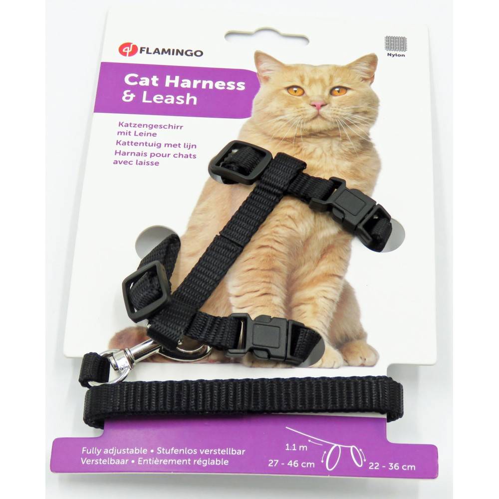 Harnais et laisse de 1.10 mètre couleur noir pour chat, - Imagen 2