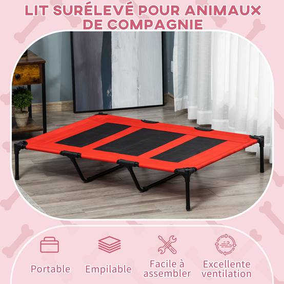 Lit rafraîchissant surélevé Métal pour très grand chien Couchage XXL anti-humidité 122cm rouge - ComfortXL Outdoor Living - Image 6
