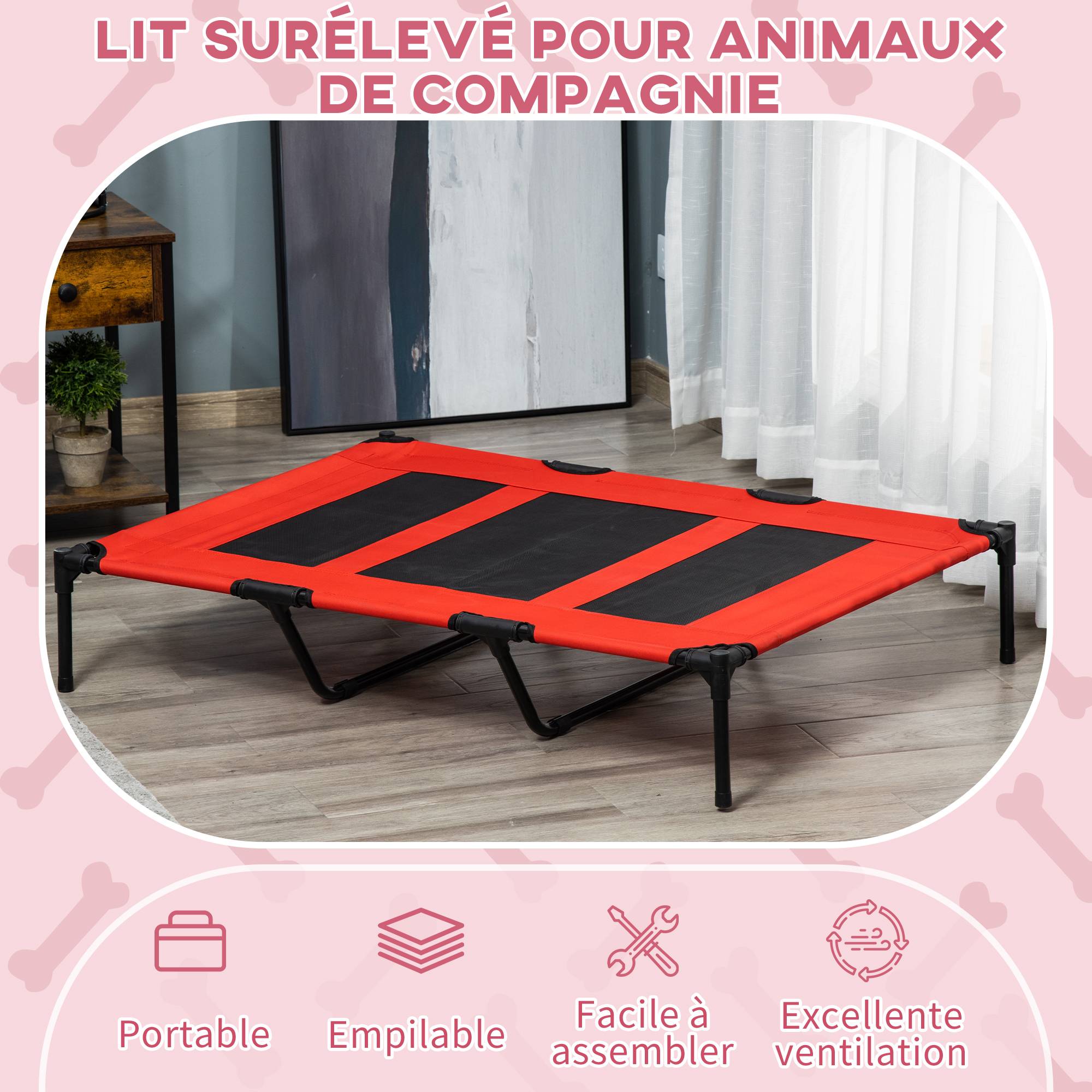 Lit rafraîchissant surélevé Métal pour très grand chien Couchage XXL anti-humidité 122cm rouge - ComfortXL Outdoor Living - Image 6