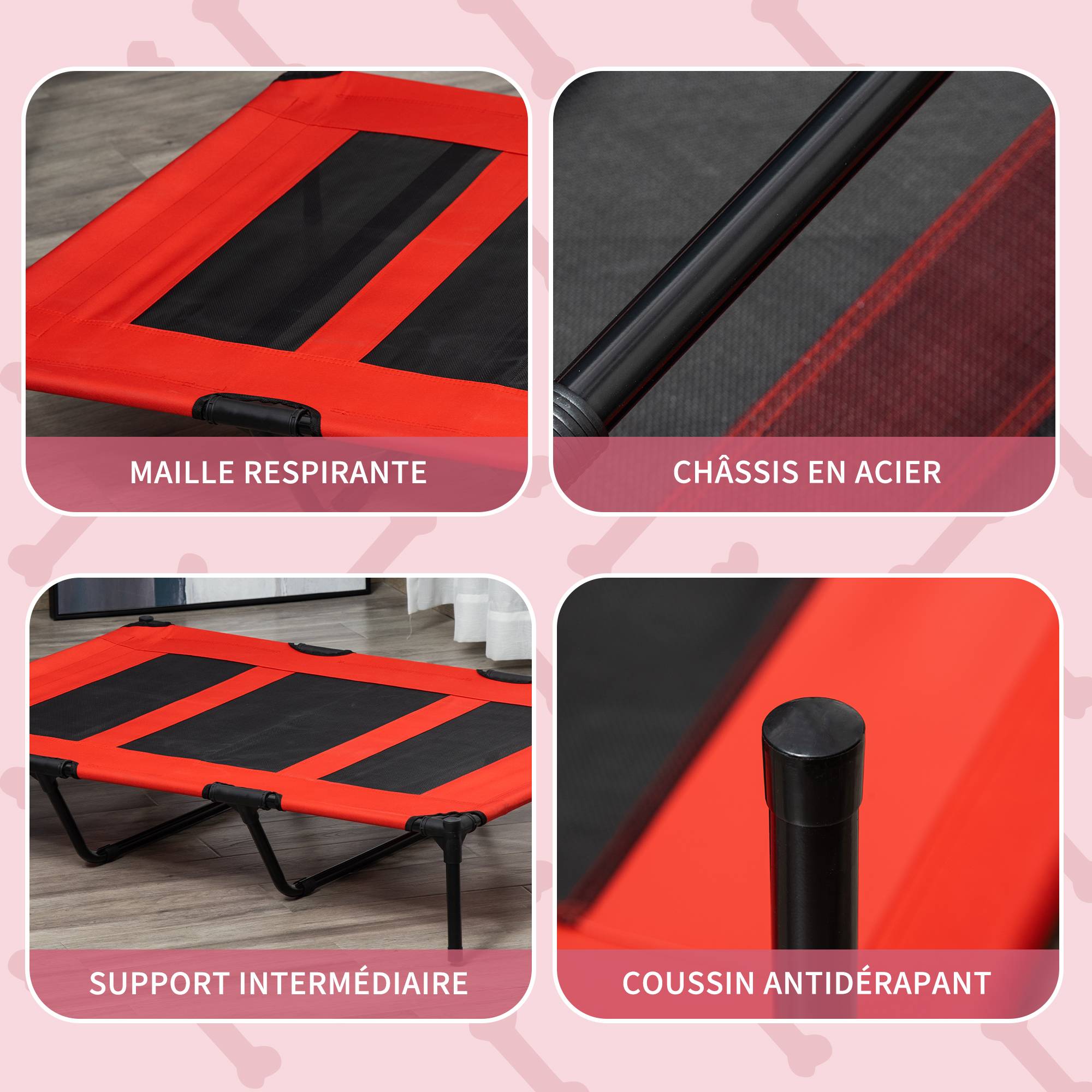 Lit rafraîchissant surélevé Métal pour très grand chien Couchage XXL anti-humidité 122cm rouge - ComfortXL Outdoor Living - Image 8