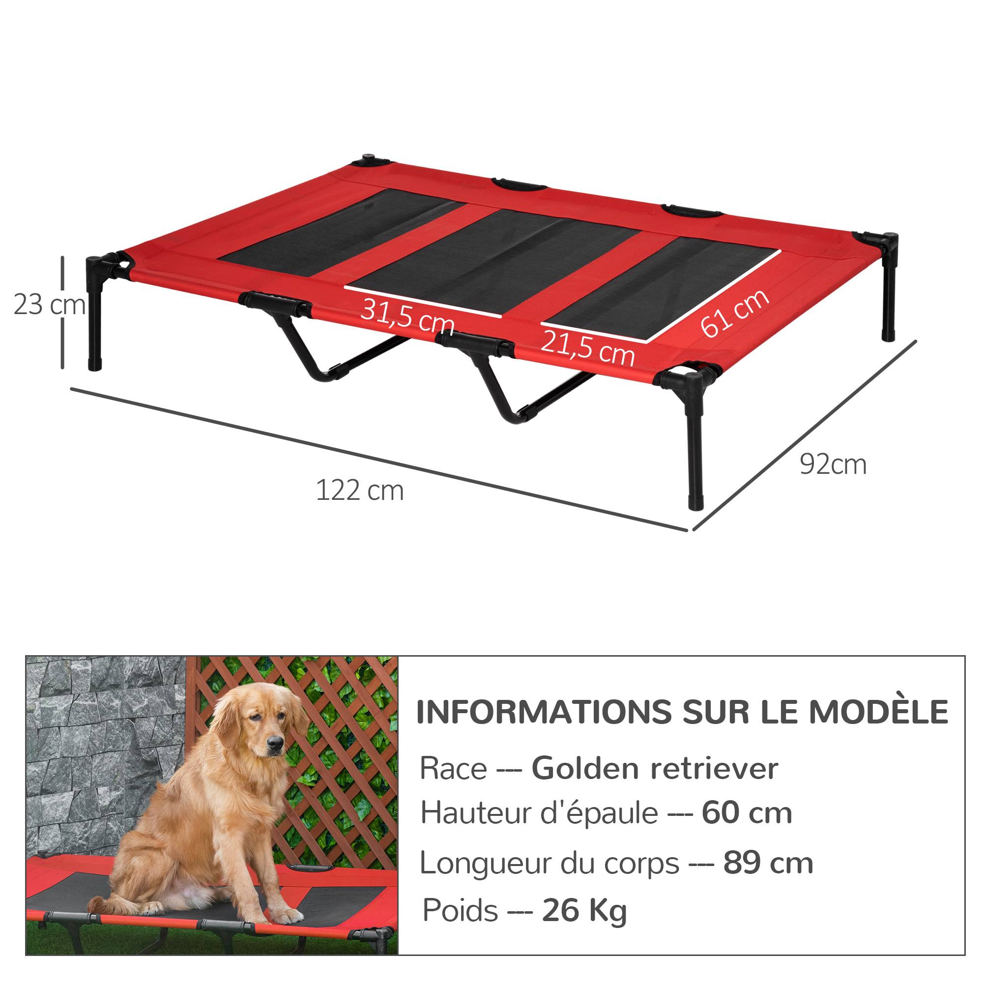Lit rafraîchissant surélevé Métal pour très grand chien Couchage XXL anti-humidité 122cm rouge - ComfortXL Outdoor Living - Image 5