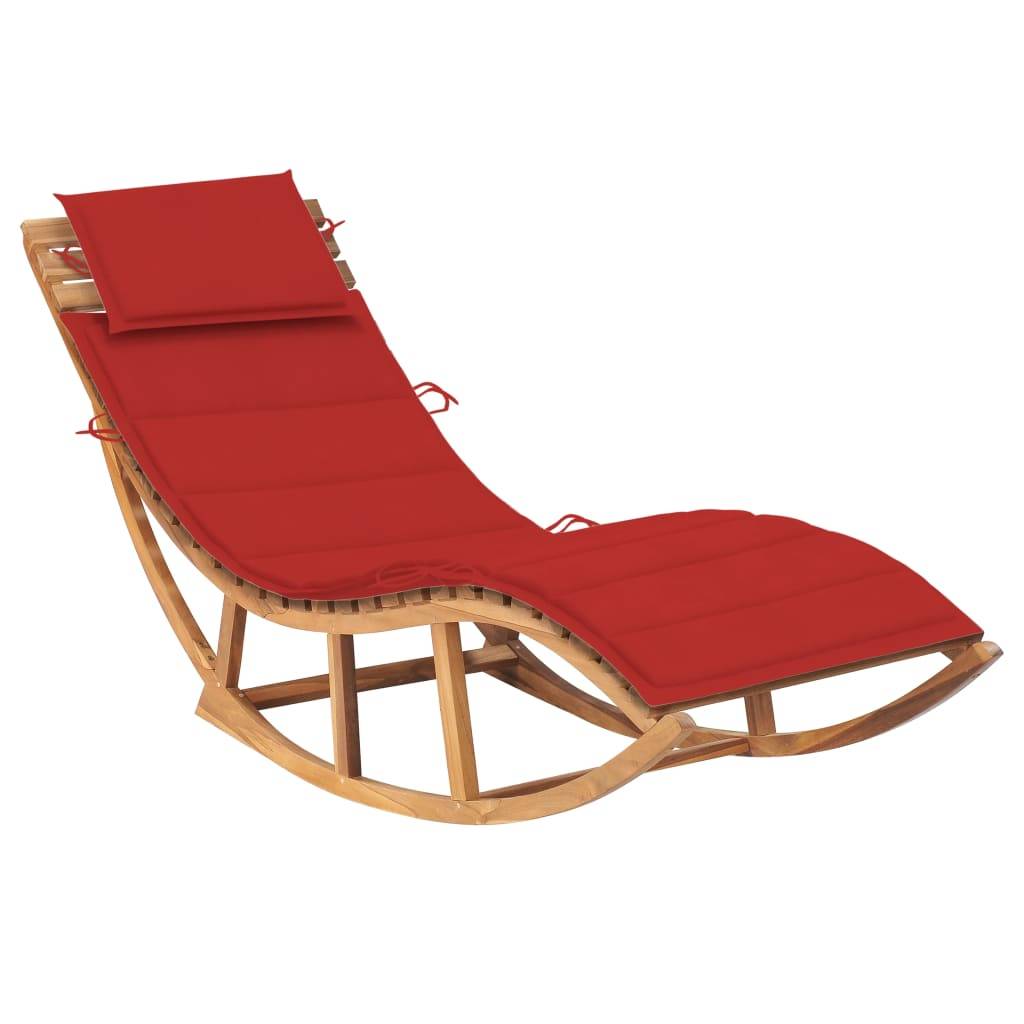Helloshop26 - Transat chaise longue bain de soleil lit de jardin terrasse meuble d'extérieur 180 cm à bascule avec coussin bois de teck solide - Imagen 1