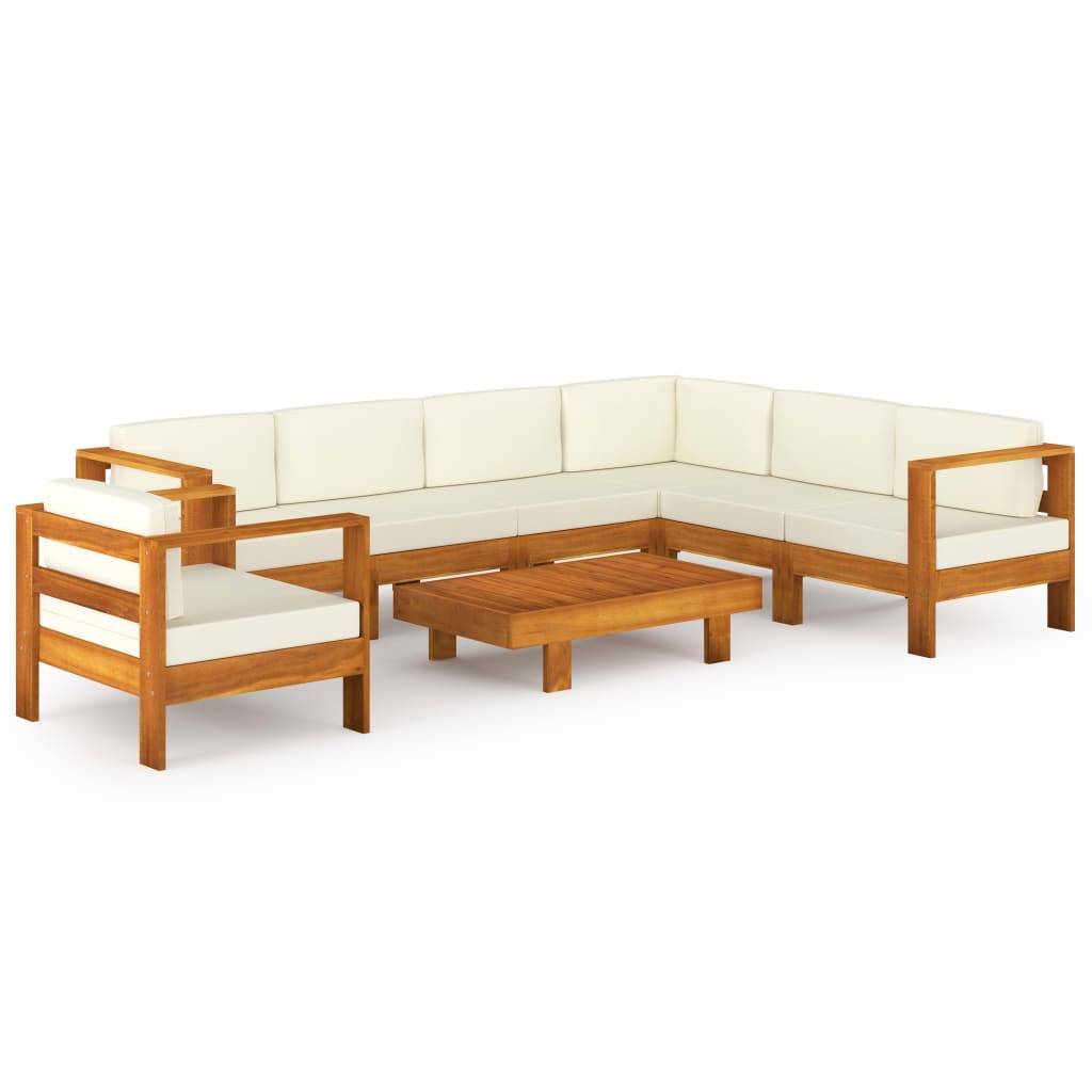 Helloshop26 - Salon de jardin meuble d'extérieur ensemble de mobilier 8 pièces avec coussins blanc crème bois d'acacia - Imagen 1