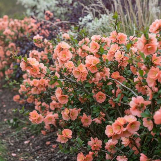 Cognassier du Japon Cameo, Chaenomeles à fleurs Orange - feuillage Caduc - Pot de 3L - 20/40 cm- hauteur à maturité De 3,00 m à 5,00 m - Image 2