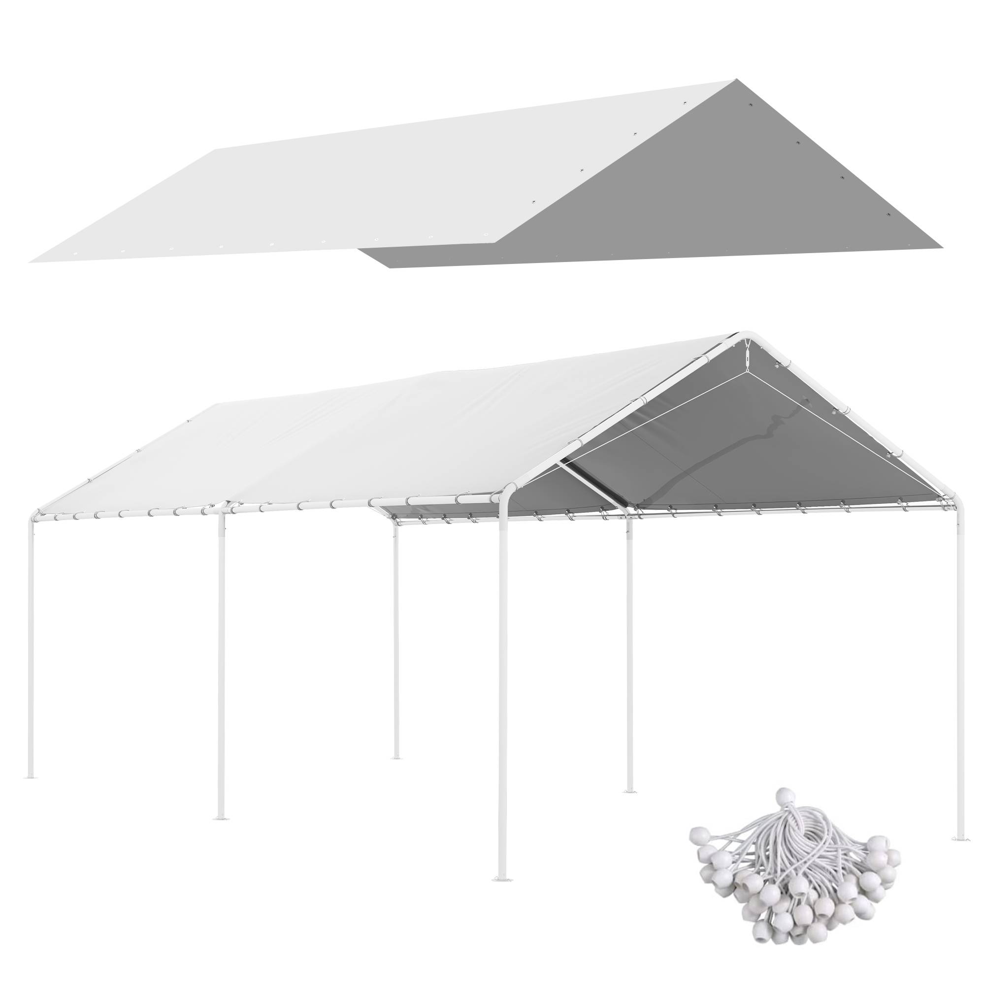 Outsunny - Toile de rechange carport auvent voiture dim. 6L x 3l m tendeurs élastiques inclus PE haute densité blanc - Imagen 1
