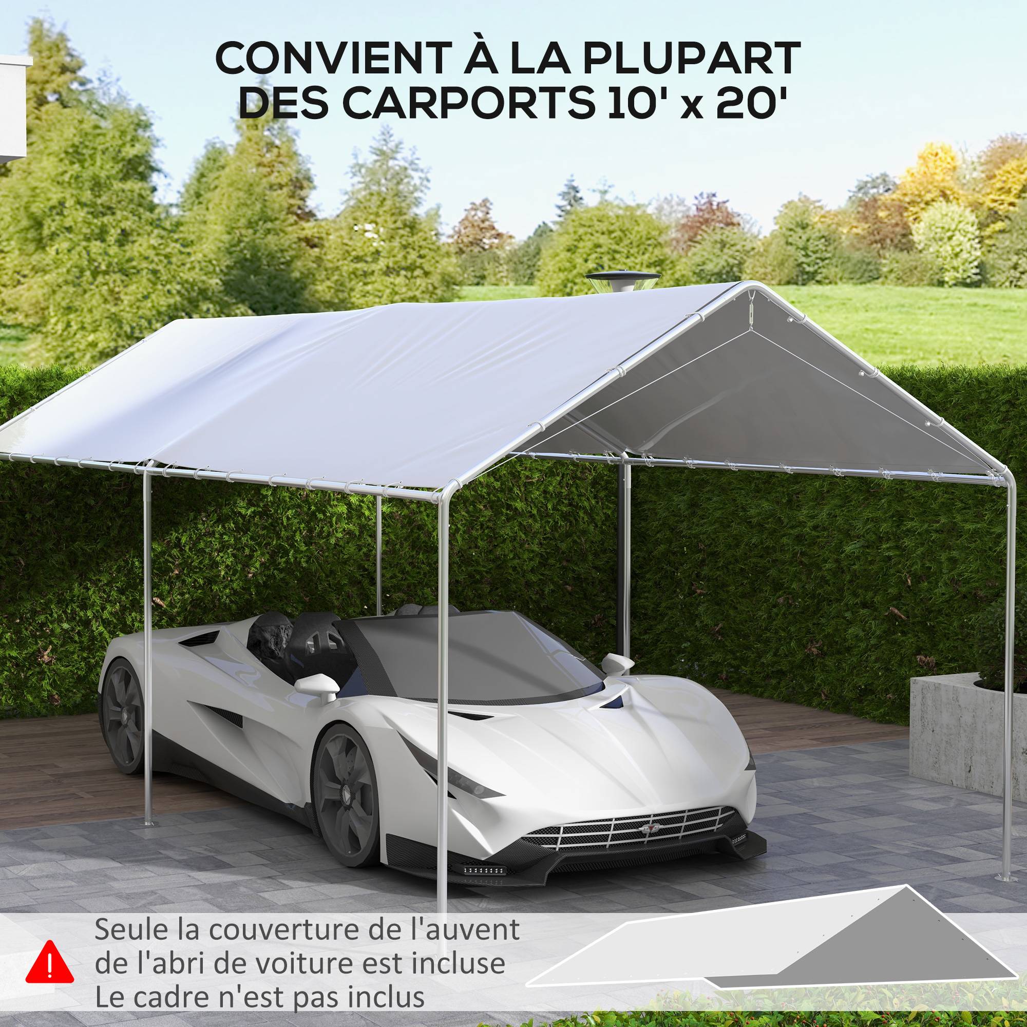 Outsunny - Toile de rechange carport auvent voiture dim. 6L x 3l m tendeurs élastiques inclus PE haute densité blanc - Imagen 3