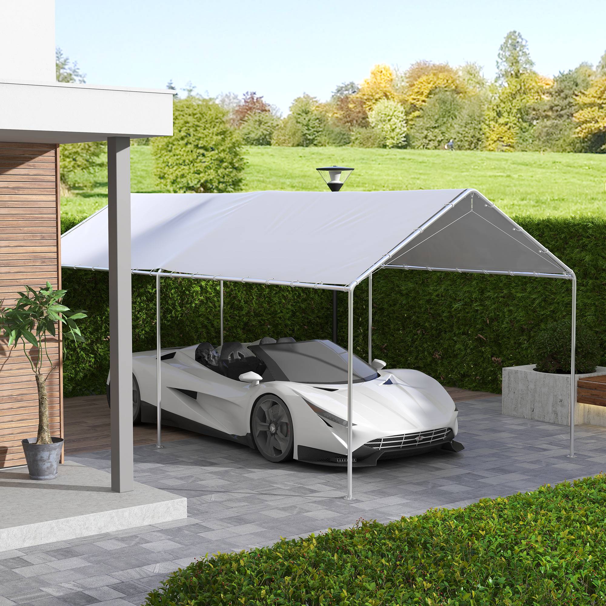 Outsunny - Toile de rechange carport auvent voiture dim. 6L x 3l m tendeurs élastiques inclus PE haute densité blanc - Imagen 2