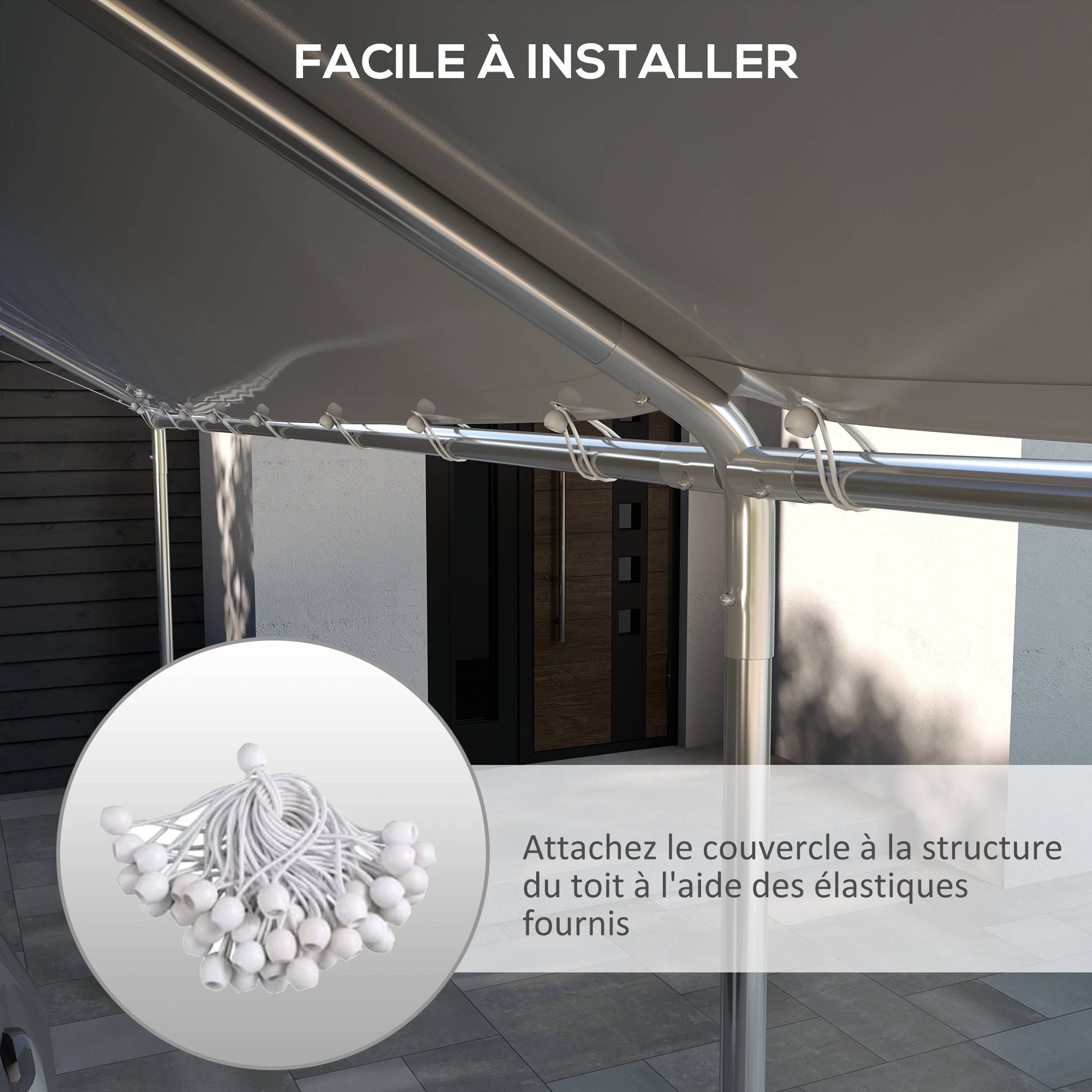 Outsunny - Toile de rechange carport auvent voiture dim. 6L x 3l m tendeurs élastiques inclus PE haute densité blanc - Imagen 5
