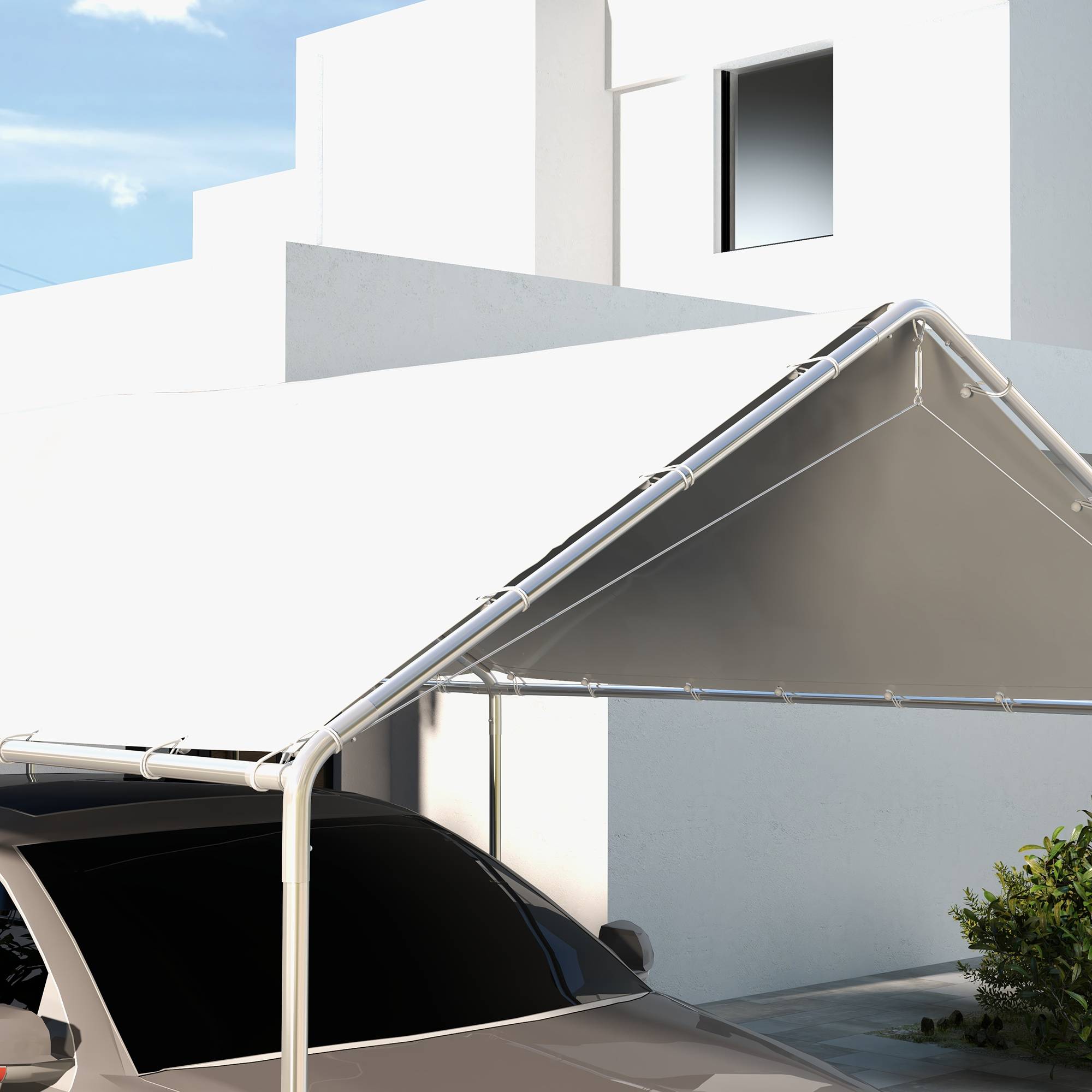 Outsunny - Toile de rechange carport auvent voiture dim. 6L x 3l m tendeurs élastiques inclus PE haute densité blanc - Imagen 7