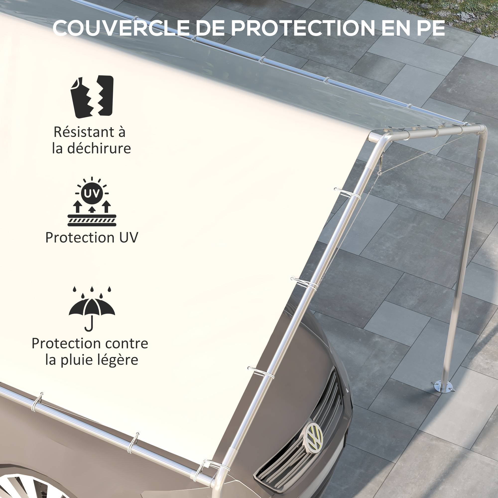Outsunny - Toile de rechange carport auvent voiture dim. 6L x 3l m tendeurs élastiques inclus PE haute densité blanc - Imagen 6