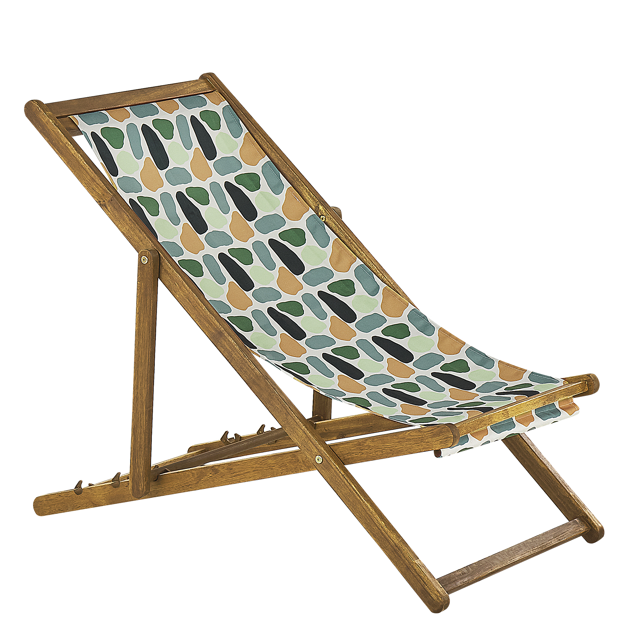 Beliani - 2 Transats Chiliennes Pliantes et Réglables en Bois d'Acacia Clair et Textile Motif Géométrique avec Toiles de Remplacement - Imagen 4