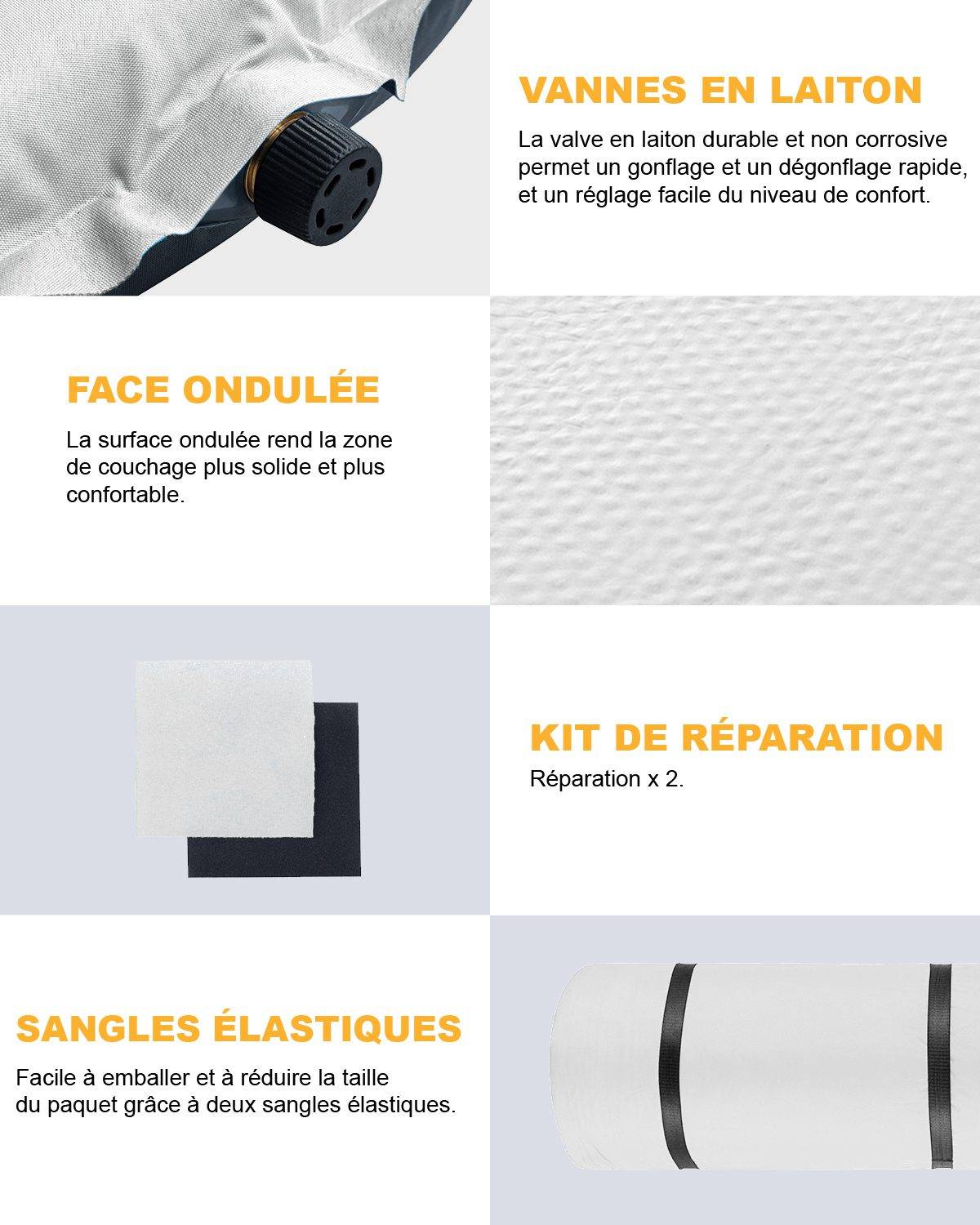 Matelas gonflable double - Gris - Sac de transport inclus - 198 x 130 cm - Kingcamp - Imagen 2