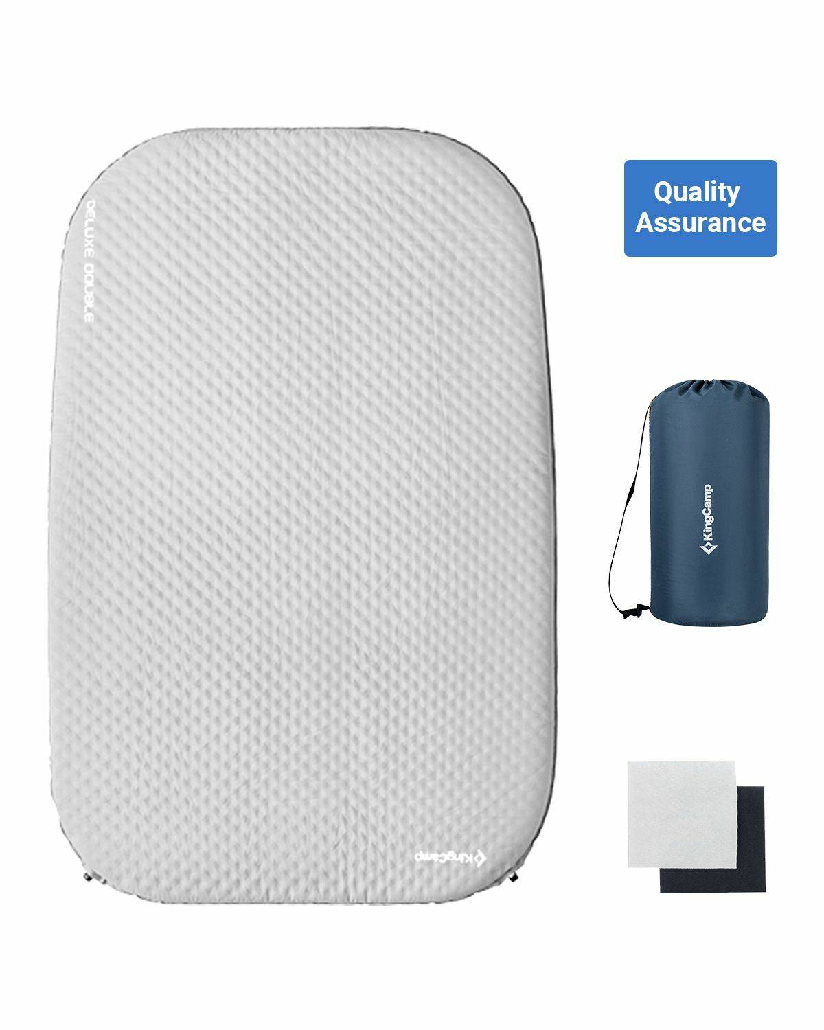 Matelas gonflable double - Gris - Sac de transport inclus - 198 x 130 cm - Kingcamp - Imagen 1