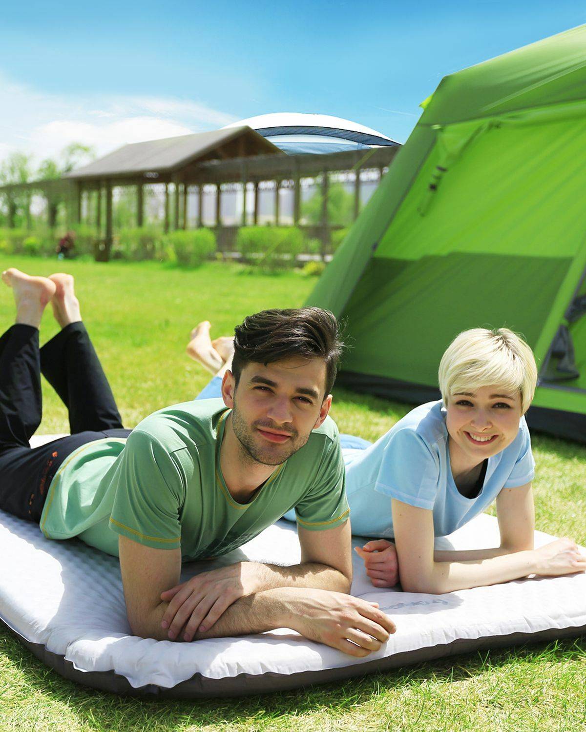 Matelas gonflable double - Gris - Sac de transport inclus - 198 x 130 cm - Kingcamp - Imagen 4